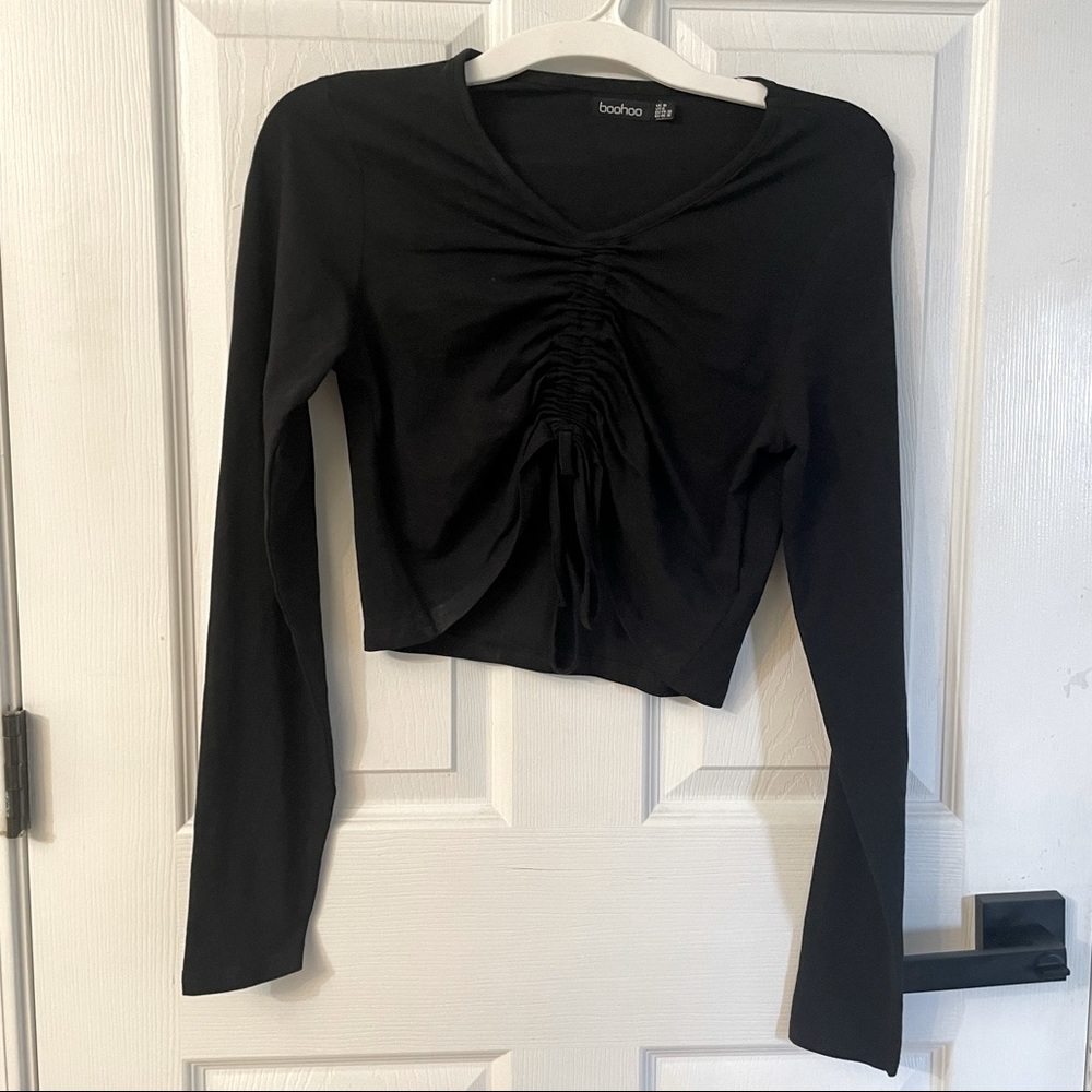 Boohoo Black Long Sleeve Crop Top